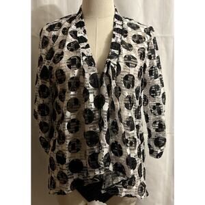 Perceptions Women's Jacket Open Front 3/4 Sleeve Black/White Circles 10 Petite